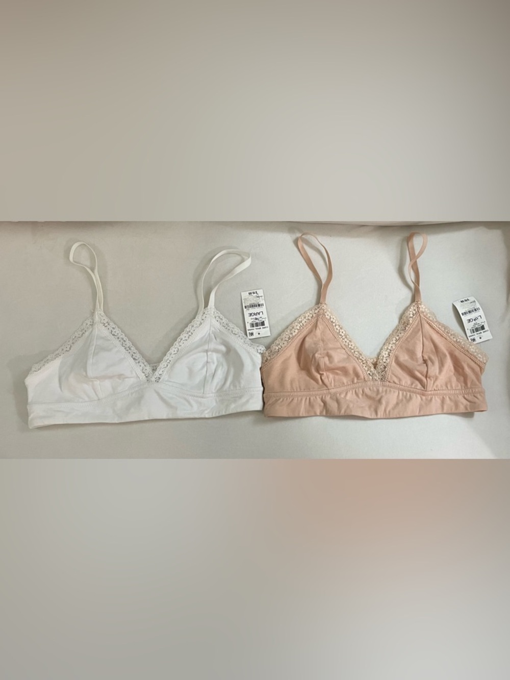 Women's NWT Lace Trim Bralette Set - Chai and White Size L
